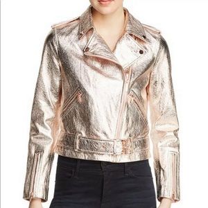 NWT TRUE RELIGION Rose Gold Sheep Skin Leather Moto Jacket XS